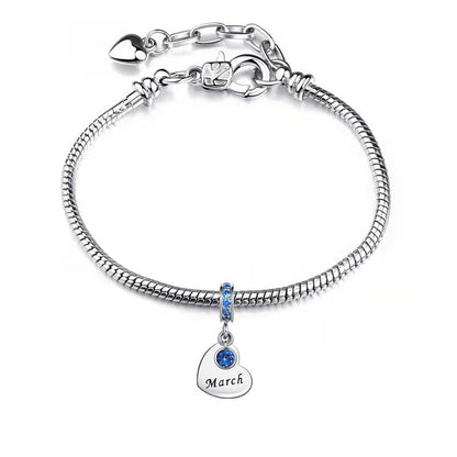NARTGO January-December Birthstone Birthday Charm Heart Dangle Beads Jewelry Gift for Women Compatible with Pandora Bracelets & Necklaces - style: March Birthstone