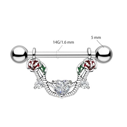2pcs 14G Nipple Rings Flower Nipple Bars Surgial Steel 316L Nipple Piercing Jewelry Heart Nipple Barbell for Women - color: WHITE HEART
