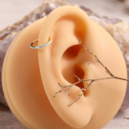 PEAKLINK Hinged Nose Hoop Ring Surgical Steel Conch Cartilage Helix Lobe Earring for Septum Lip Tragus Daith Rook Orbital Belly Nose Piercing Jewelry - color: Gold with White Opal