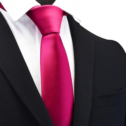 Branduce 3.15"（8cm） Mens Solid Satin Tie Pre-tied Adjustable Zipper Necktie for Business and Wedding - color: Hot Pink -2
