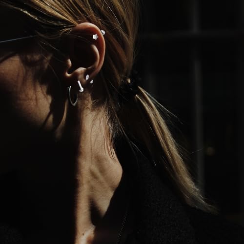 14K Gold Plated Nap Earrings Sterling Silver Ball Bar Bezel Setting CZ Stones Screw Back Hypoallergenic Earrings Everyday Cartilage Helix Parisian Minimalist Piercing Earrings For Women Unisex - color: Sleek Bar - WG