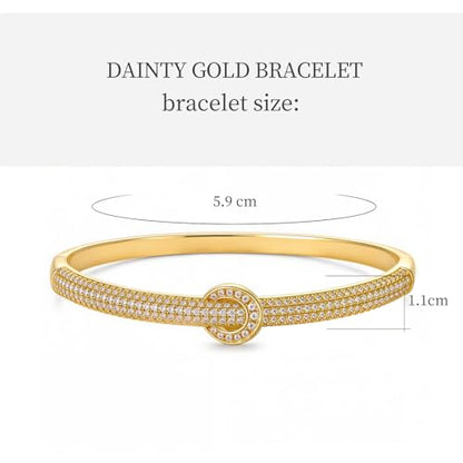 hotoo Gold Plated Bangle Bracelet for Women - style: Gold Clasp with Diamond Accent