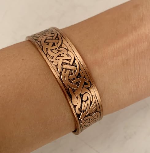 Touchstone magnetic copper bracelets for men women in gift box, engraved | 100% pure solid real adjustable bangle bracelet cuff jewelry; 12X ultra strength with 3500 gauss neodymium magnets; - style: Celtic Engraved