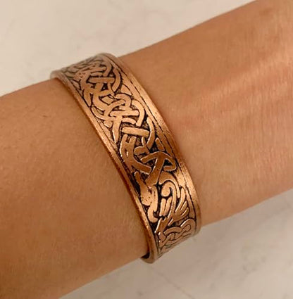 Touchstone magnetic copper bracelets for men women in gift box, engraved | 100% pure solid real adjustable bangle bracelet cuff jewelry; 12X ultra strength with 3500 gauss neodymium magnets; - style: Celtic Engraved