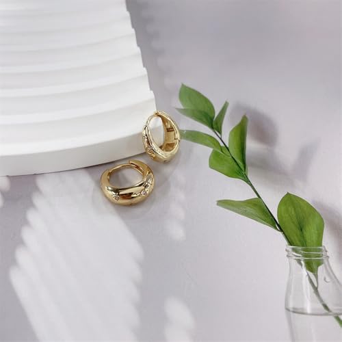Danity CZ Star Teardrop Small Hoop Earrings for Women 14k Gold/Silver Plated Chunky Crystal Cubic Zirconia Oval Thick Huggie Hoops Hypoallergenic Fashion Trendy Jewelry - color: Gold