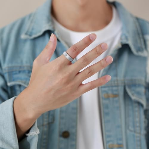 Stainless Steel Wedding Band Ring For Men Women | Sandblasted matte finish, 4mm/6mm/8mm widths, steel/black/gold-tone colors, everyday wear, wedding - color: Smooth-8mm-Silver