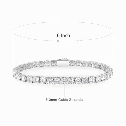 3/4/5mm Tennis Bracelet, 18k White Gold Plated 3MM/4MM/5MM Iced Out Round Cubic Zirconia Tennis Bracelet for Women Men 6.5/7/7.5 Inches - color: 5MM White Gold, size: 6 inch