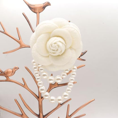 Elegant Camellia Flower Faux Pearl Brooch Pin,Bohemian Fabric Flower Brooch Pins Pearl Tassel for Women Teen Girls, Corsage Wedding Brooches Clothes Dress Coat Accessories Jewelry Gift