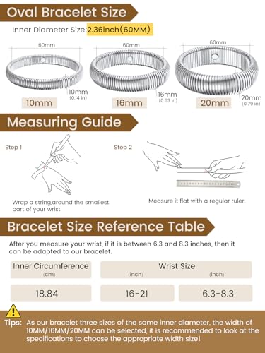 KeyStyle Bangle Bracelets For Women, Stainless Steel Stretch Bracelet Wide | 14K Gold/Rose Gold/Black/Silver Plated Flexible Wide Twisted Link Chain Wristband Jewelry, 10Mm, 16Mm, 20Mm - color: 20mm - Steel