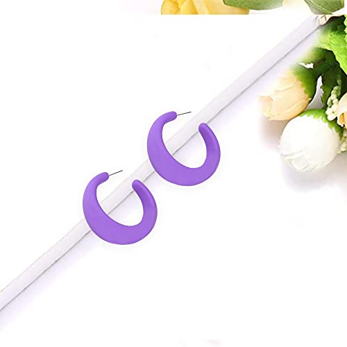 Acrylic Resin C Shape Colorful Hoop Trendy Chunky Cute Candy Earrings - Jewelry for Women - color: Light Violet