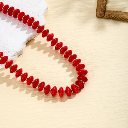 Acrylic Beaded Necklace for Women,Beach Strand Jewelry Gifts | Statement Necklace,Cute Trendy Handmade Jewelry for Women,Chunky Beaded Necklace,Resin Beads Choker - color: Red