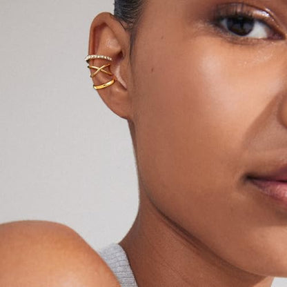 OOOPEL 3 Pairs 14K Gold Plated Ear Cuffs Non Piercing Lightweight Stackable Chunky Earring Cuff for Women Adjustable Non-Fading Fake Earrings Suitable for Christmas Gift - style: Thin
