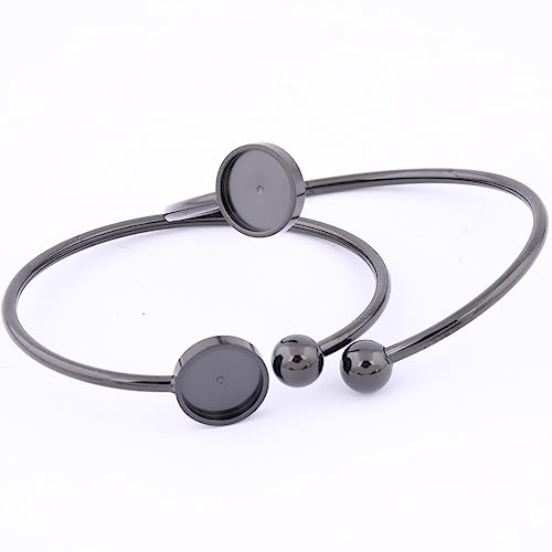 5pcs Stainless Steel Black Adjustable Bracelet Bezel Blanks Fit 12mm Cabochon Bangle Base Setting Trays DIY Jewelry Making - color: black