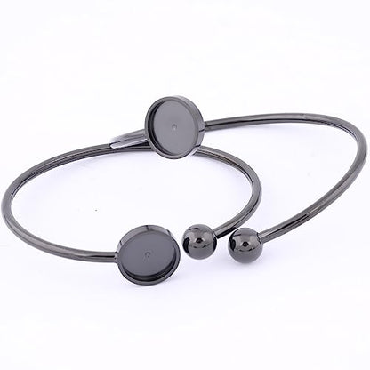 5pcs Stainless Steel Black Adjustable Bracelet Bezel Blanks Fit 12mm Cabochon Bangle Base Setting Trays DIY Jewelry Making - color: black