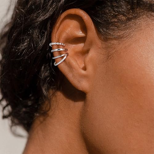 Gold Ear Cuffs Earrings for Women Non Piercing Clip on Cartilage Earrings | Trendy Gold Ear Cuff,Cartilage Clip on Earrings,Thin Huggie Hoop CZ Earring Set ,Fashion Jewelry,Non Tarnish,Gift - style: 3pc double cz-sl
