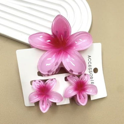 Flower Hair Claw Clip Set,1 Pc Large and 2 Pcs Small Hawaiian Plumeria Claw Clips,Beach Tropical Hair Accessories for Women (Pink) - color: Pink