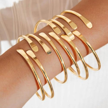 Layered Gold Sliver Plated Geometric Bracelets Set for Women,Open Adjustable Stacking Wrist Cuff Bracelets Punk Party Trendy Jewelry Accessories Gift - color: Gold