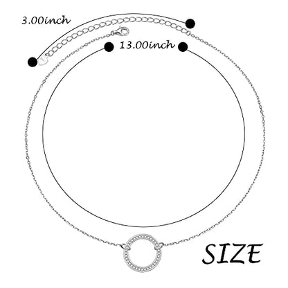 Ladytree S925 Sterling Silver Dainty Simple Choker Necklace,Rolo Chain,Adjustable 13 inches to 16 inches - style: 12_CZ Circle Choker
