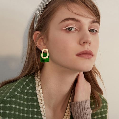 70s 80s Acrylic Hollow Round Geometric Dangle Drop Earrings Retro Square Oval Stud earrings For Women - style: Green