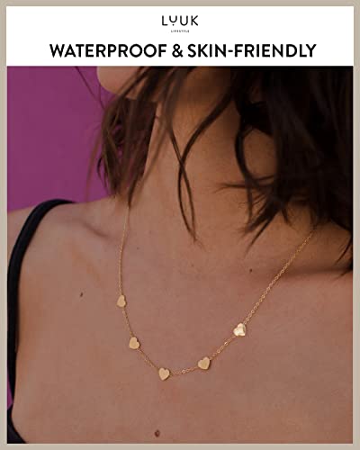 LUUK LIFESTYLE Stainless steel necklace with pendant and HAPPINESS card, 20” adjustable length, lucky charm, friendship chain, Valentine's Day gift, birthday, women's jewelry, silver, gold, rosegold - color: Gold, size: Little hearts