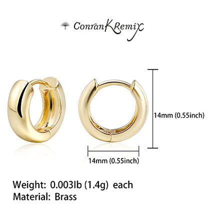 CONRAN KREMIX Small Thick Gold Chunky Hoop Earrings Lightweight Huggie Hoops For Women - color: 14.0 MM - Gold