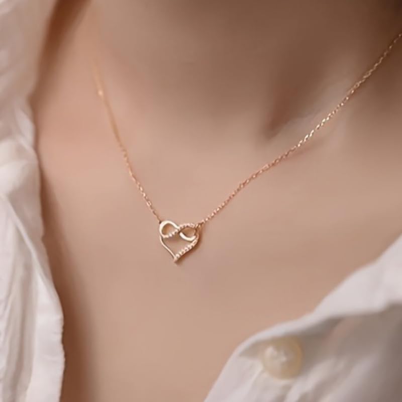 Simple Micro Inlay Zirconia Infinite Heart-shaped Pendant Necklace for Women Parties Daily Wedding Exquisite Jewelry - color: golden