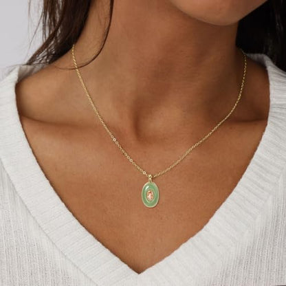Natural Stone Necklaces Rhinestones Gemstone Necklace Adjustable Pendant Necklaces for Women - color: Green