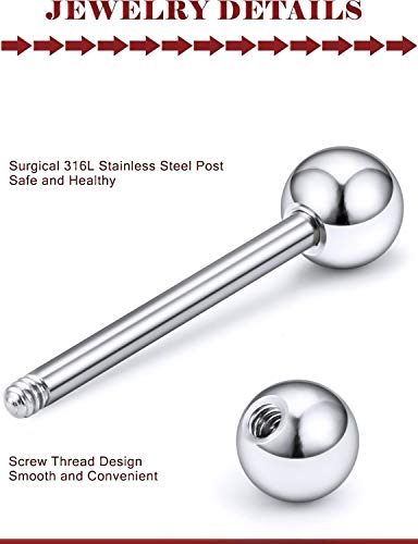 Prjndjw Jewelry, 5/8in(16mm) L, 14G Tongue Piercing Barbells Multicolor Surgical Stainless Steel Long Nipple Piercing Barbells Body Jewelry for Women - color: Silver