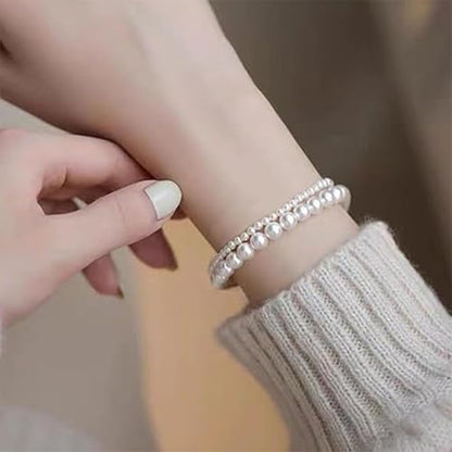 Pearl Bracelets for Women Dainty Gold Pearl Stretch Stackable Bracelet Bridesmaid Wedding Jewelry Gifts Prom Wedding Guest Dress - color: C:White Pearl Bracelet