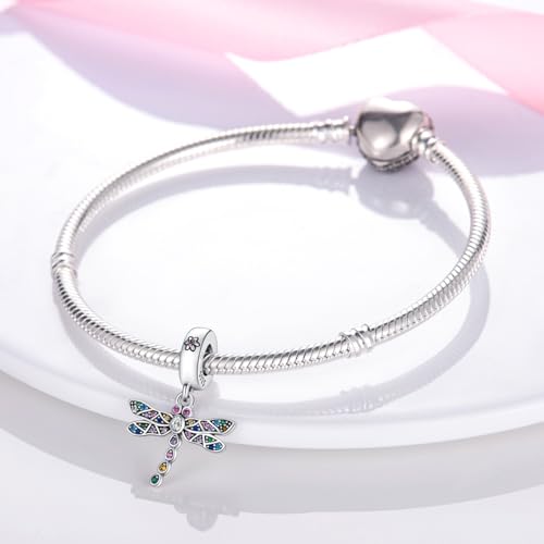 HONGRUI 925 Sterling Silver Charm for Bracelets Fashion Women Jewelry Gift - color: Pink dragonfly