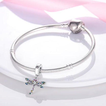 HONGRUI 925 Sterling Silver Charm for Bracelets Fashion Women Jewelry Gift - color: Pink dragonfly