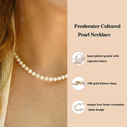 XYJZXY Pearl Necklace with Golden Charm, 18-Inch Adjustable Chain, 5-6mm White Pearls, Women Pearl Choker Necklace, Handmade Jewelry - style: pearl charm