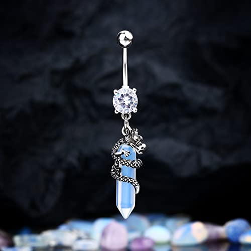 Halloween Belly Button Ring 14G Dragon Dangle Belly Ring Burn Silver Navel Piercing Jewelry Purple Belly Button Piercing - color: Silver