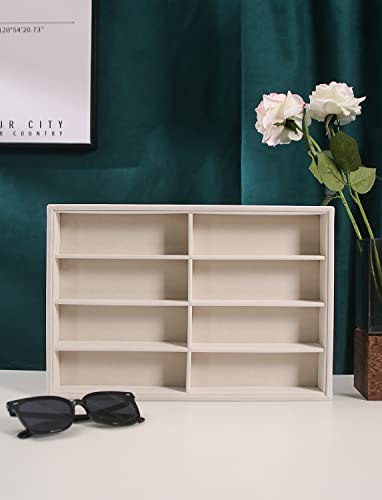 Coward Sunglass Organizer, Beige Velvet Glasses Trays - Eyeglasses Watches Jewelry Display - Men Women (8 Grids) - color: Beige Velvet, size: Sunglasses Tray