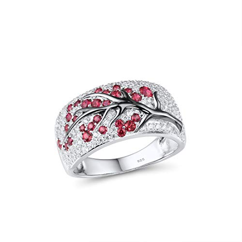 Santuzza 925 Sterling Silver Cherry Ring Cubic Zirconia Tree Branches Ring for Women - color: Created Ruby