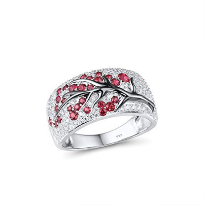 Santuzza 925 Sterling Silver Cherry Ring Cubic Zirconia Tree Branches Ring for Women - color: Created Ruby