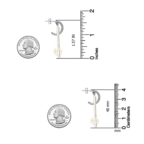 LeCalla Real 925 Sterling Silver C Hoop Earrings | Lightweight Small Hoops Italian Half Earring Hoops for Women - color: Caviar Pearl Drop-40mm