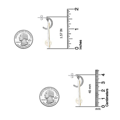 LeCalla Real 925 Sterling Silver C Hoop Earrings | Lightweight Small Hoops Italian Half Earring Hoops for Women - color: Caviar Pearl Drop-40mm