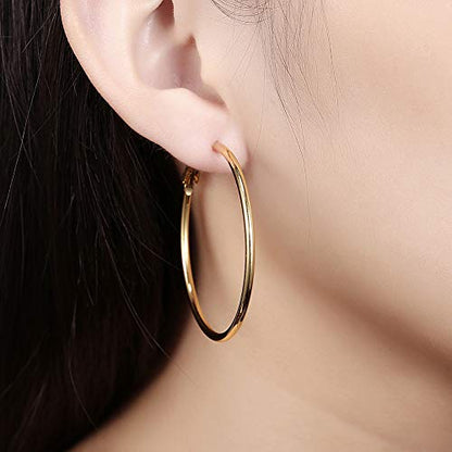 Gold Hoop Earrings,18K Gold Plated Rounded Hoops Earrings for Women - color: Yellow 60mm