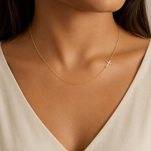 Gold Neklace Stack Dainty Gold Herringbone Necklace for Women Layered Paperclip Chain Necklaces Rhinestone Drop Simple Jewelry Gifts for Women - color: A2:cross