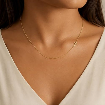 Gold Neklace Stack Dainty Gold Herringbone Necklace for Women Layered Paperclip Chain Necklaces Rhinestone Drop Simple Jewelry Gifts for Women - color: A2:cross
