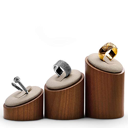 Oirlv Solid Wood 3 Pcs Ring Display Stand Jewelry Showcase Holder SM094 (Creamy-White) - color: Creamy-white