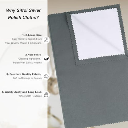 2PC X-Large 12x10'' Double Layer Jewelry Polishing & Buff Cloths (Grey) | Safe Ingredient No Harm, Works on Silver, Gold, Effective Removing Tarnish yet Gentle, Durable Safe Reusable All in One