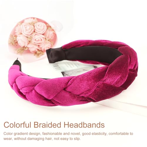 DRESHOW Braided Headbands for Women Velvet Hair Hoop Elastic Criss Cross Hair Bands Accessories - color: 01 Pc Velvet Braided: Fuschia