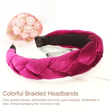 DRESHOW Braided Headbands for Women Velvet Hair Hoop Elastic Criss Cross Hair Bands Accessories - color: 01 Pc Velvet Braided: Fuschia