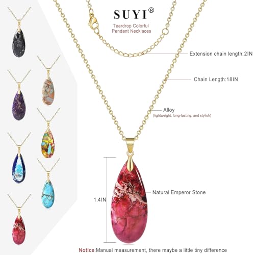 Suyi Stone Necklace for Women Teardrop Colorful Pendant Necklaces - color: Red Gold