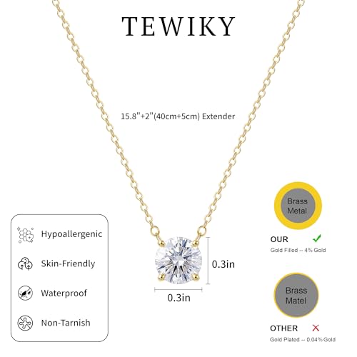 Tewiky Dainty 14k Gold Plated/Silver Cubic Zirconia Necklaces for Women | Simple CZ Jewelry Necklaces Trendy Gifts - color: Gold big CZ