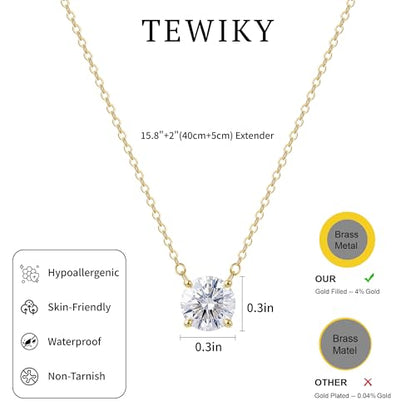 Tewiky Dainty 14k Gold Plated/Silver Cubic Zirconia Necklaces for Women | Simple CZ Jewelry Necklaces Trendy Gifts - color: Gold big CZ