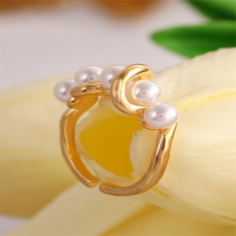 Freshwater Pearl Wrapped Open Ring, 18K Gold Plated Irregular Pearl Ring, Unique Women’s Jewelry, Minimalist Statement Ring