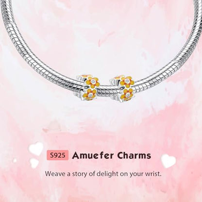 Clip Stopper Spacer Charms for Bracelets Necklaces, Compatible with Pandora,Jewery Making DIY - style: 2PCS Yellow Flower Spacer Charms